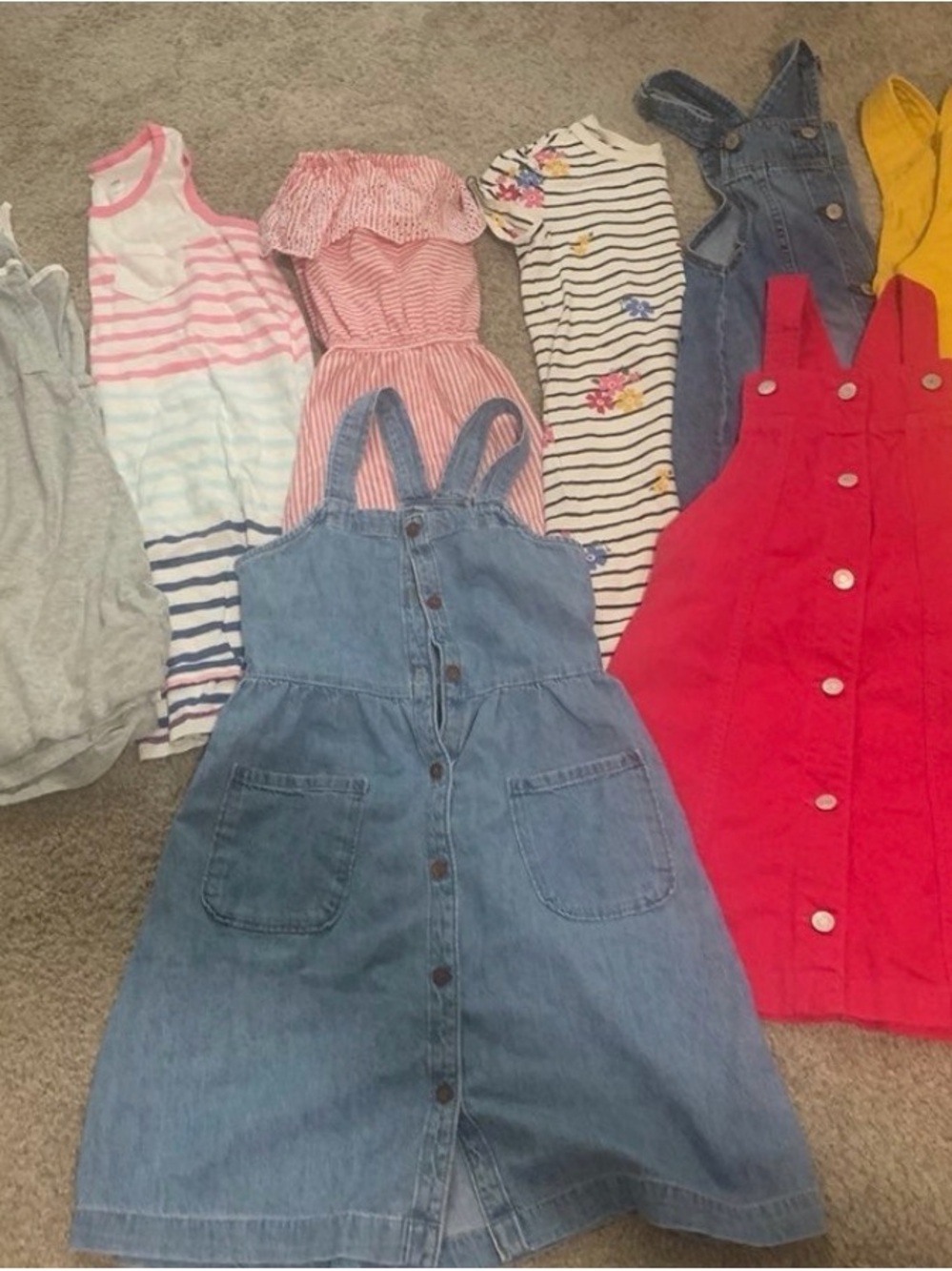 GAP Girls' Denim Button-Front Pinafore Dress with Red Button-Up Pinafore
